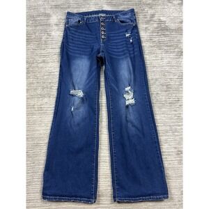 Fashion Wear Jeans Womens‎ XL Blue Denim Flare Destroyed Cotton Blend